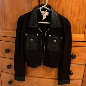 Cache Black Leather Trimmed Jacket Timeless Style